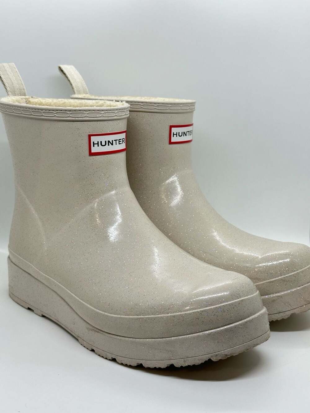 Hunter Women's Cream Glitter Insulated Rain Boots Size 10